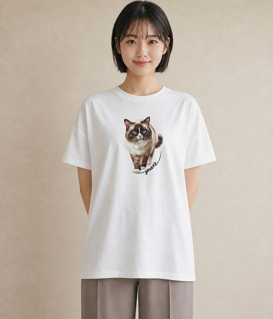 Tシャツ レディース ブリティッシュショートヘア 猫 ねこ イラスト 線画 親子 20代 白T
