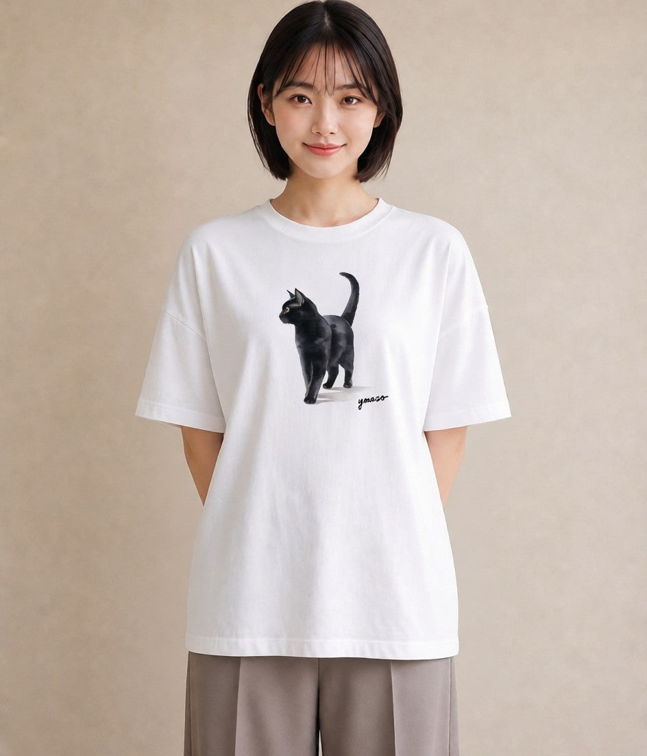 デザインTシャツ レディース サビ猫 猫 ねこ イラスト カフェコーデ 送別ギフト 通勤 白T