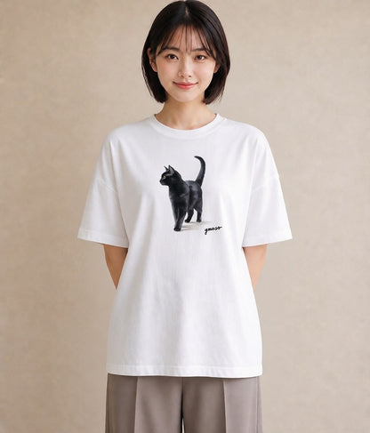 デザインTシャツ レディース サビ猫 猫 ねこ イラスト カフェコーデ 送別ギフト 通勤 白T