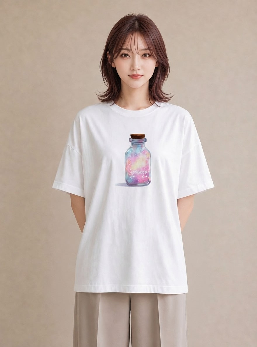 半袖Tシャツ レディース ガラス瓶 小枝 ボタニカル ナチュラル アンティーク イラスト 抜け感 自分用 ルームウェア 白T