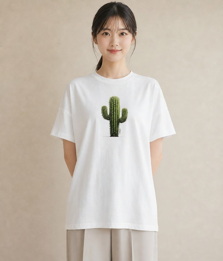 グラフィックTシャツ レディース サボテン 植物 ボタニカル イラスト 個性的 レイヤード 友達ギフト 白T