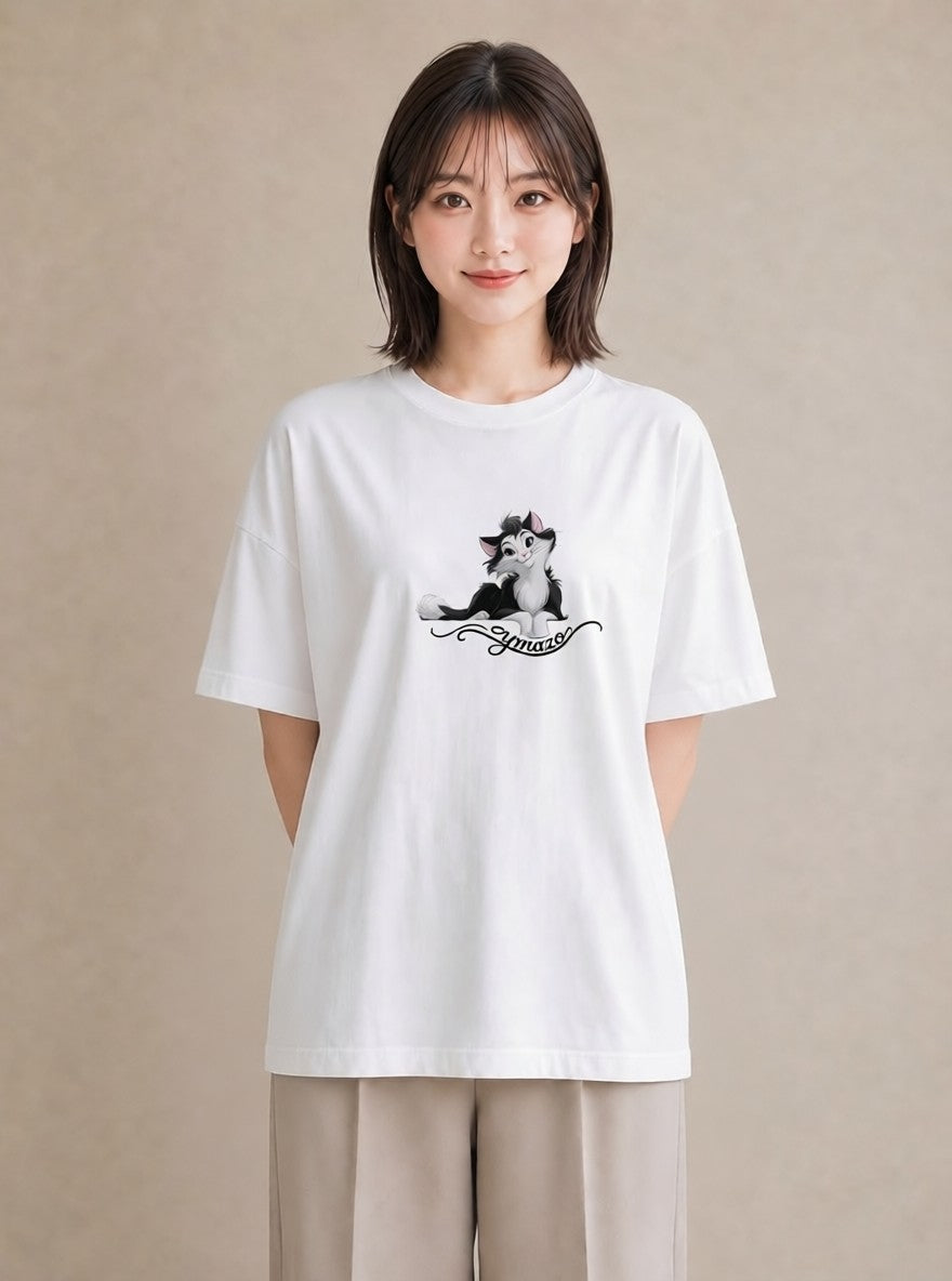 デザインTシャツ レディース 靴下猫 猫 ねこ イラスト きれいめカジュアル カフェ巡り 女子会 白T