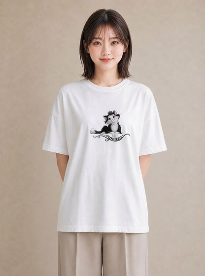 デザインTシャツ レディース 靴下猫 猫 ねこ イラスト きれいめカジュアル カフェ巡り 女子会 白T