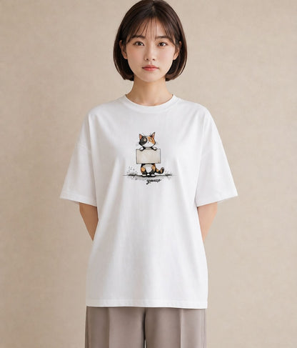 プリントTシャツ レディース 靴下猫 猫 ねこ イラスト きれいめ ホワイトデー 春服 白T