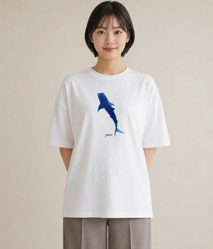 半袖Tシャツ レディース サメ 海の生き物 海 イラスト 20代 カジュアルコーデ 白T