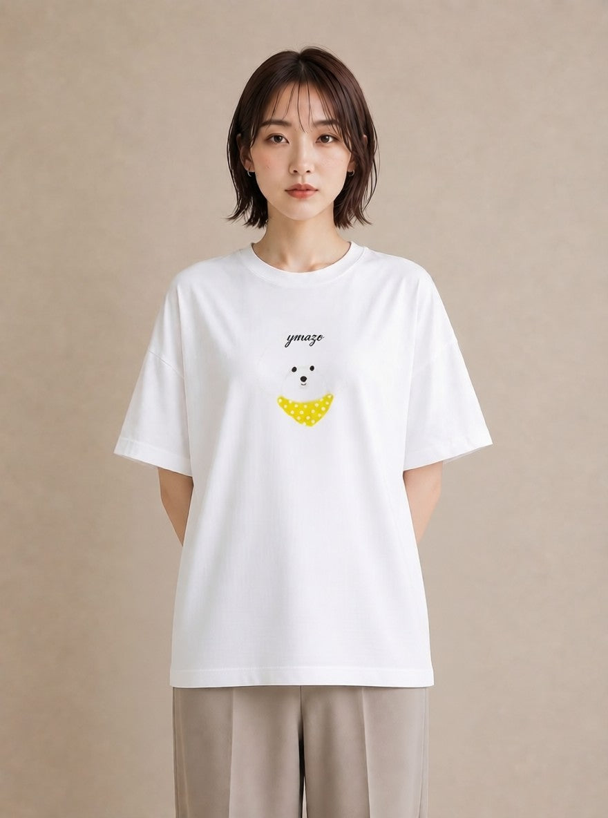 Tシャツ レディース ビションフリーゼ 犬 いぬ イラスト 淡色 秋コーデ おしゃれギフト 白T