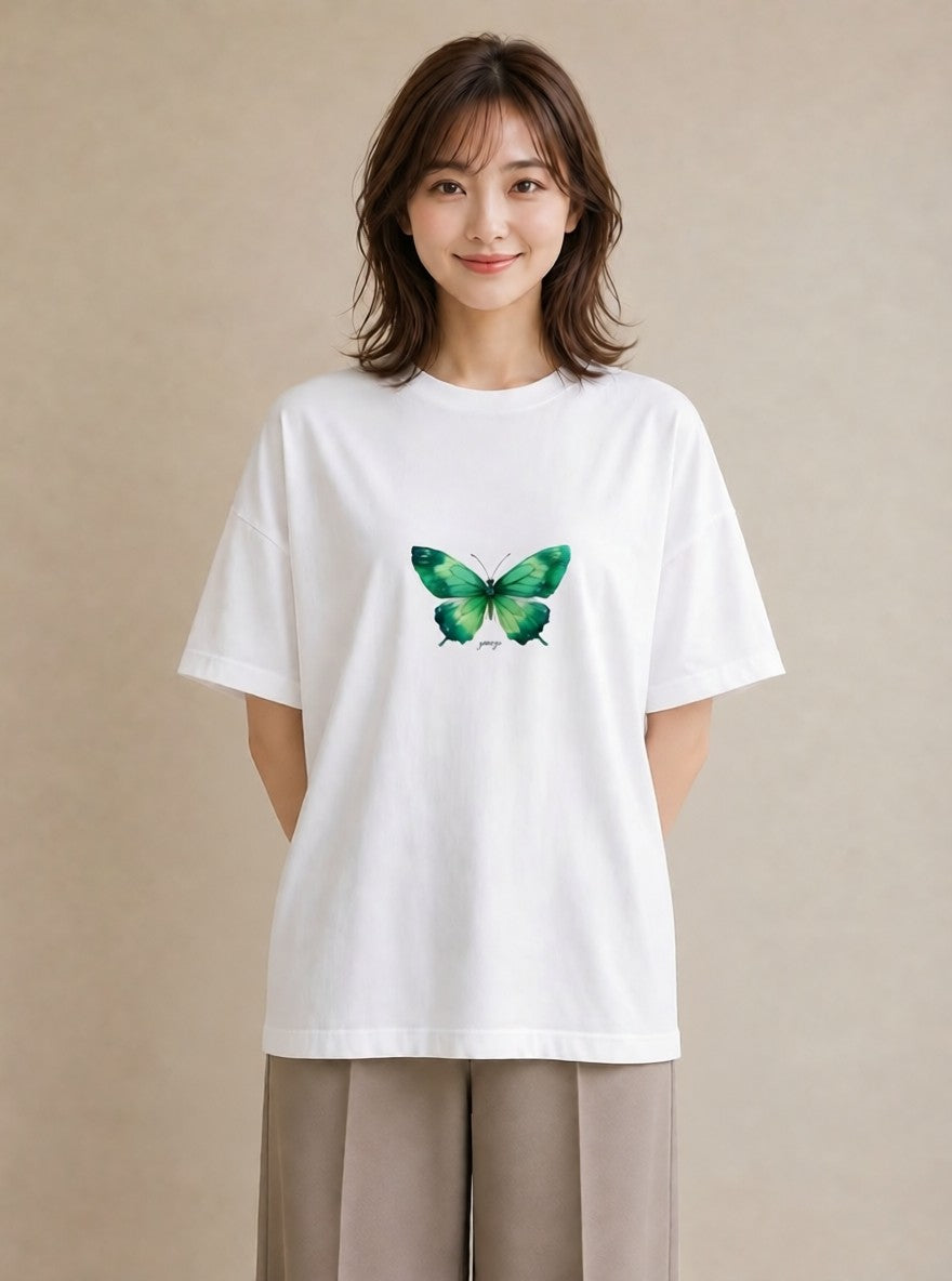プリントTシャツ レディース ちょうちょ 蝶 バタフライ 昆虫 虫 イラスト ラフカジュアル 女性 旅行用 白T