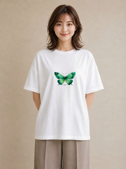 プリントTシャツ レディース ちょうちょ 蝶 バタフライ 昆虫 虫 イラスト ラフカジュアル 女性 旅行用 白T