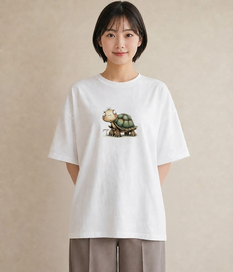 デザインTシャツ レディース ゼニガメ ペット 動物 イラスト ユニーク ラフ レイヤード 白T