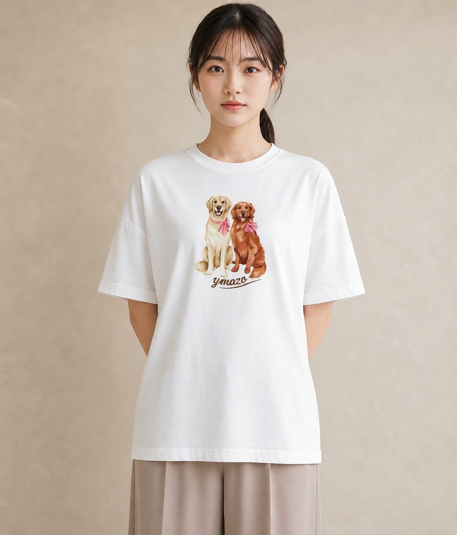 グラフィックTシャツ レディース ゴールデンレトリバー ゴールデン 犬 いぬ イラスト ヴィンテージ風 レイヤード 友達ギフト 白T