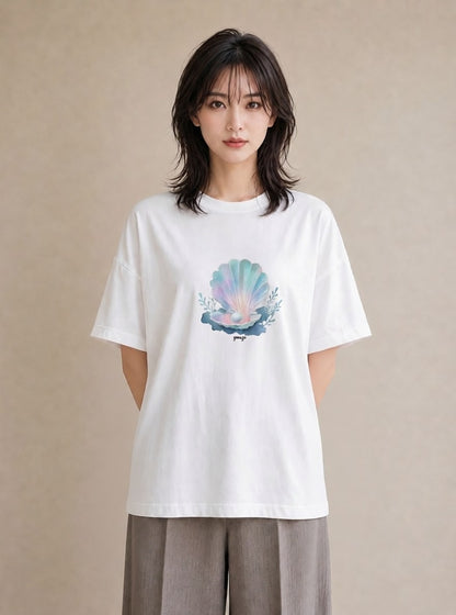 プリントTシャツ レディース 人魚 海の生き物 海 イラスト ポップ 20代 カジュアルコーデ 白T