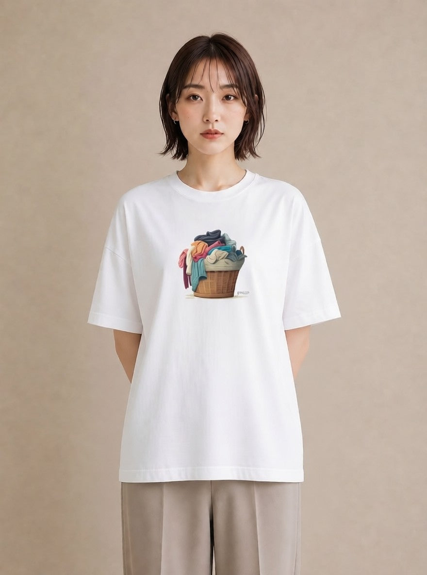 デザインTシャツ レディース 洗濯物 風 ナチュラル アンティーク イラスト ガーリー ペアコーデ 秋コーデ 白T