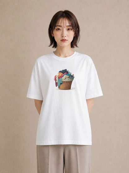 デザインTシャツ レディース 洗濯物 風 ナチュラル アンティーク イラスト ガーリー ペアコーデ 秋コーデ 白T