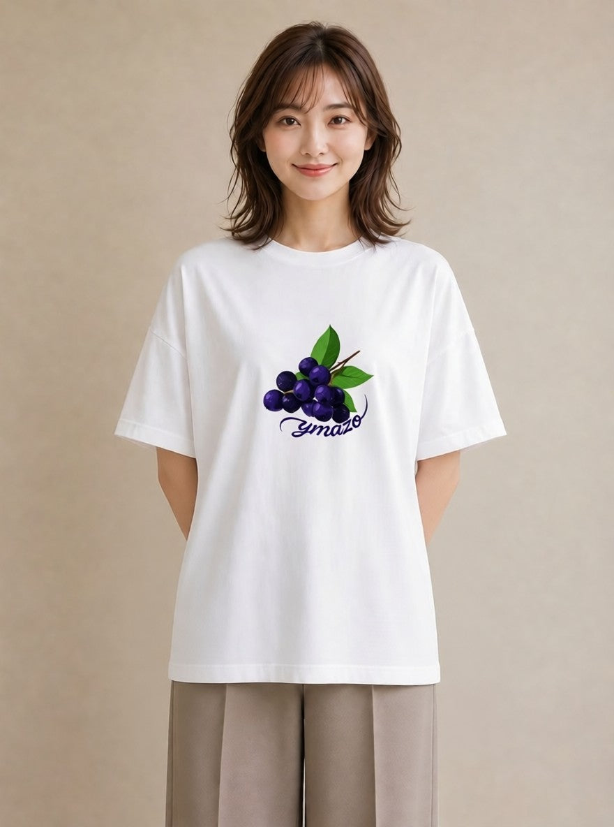 半袖Tシャツ レディース ブルーベリー 食べ物 フード イラスト シック お出かけ 普段着 白T