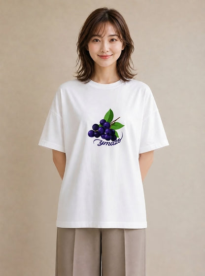 半袖Tシャツ レディース ブルーベリー 食べ物 フード イラスト シック お出かけ 普段着 白T