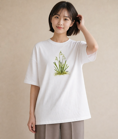 半袖Tシャツ レディース すずらん 花 花柄 イラスト ユニーク 社会人 女性 白T