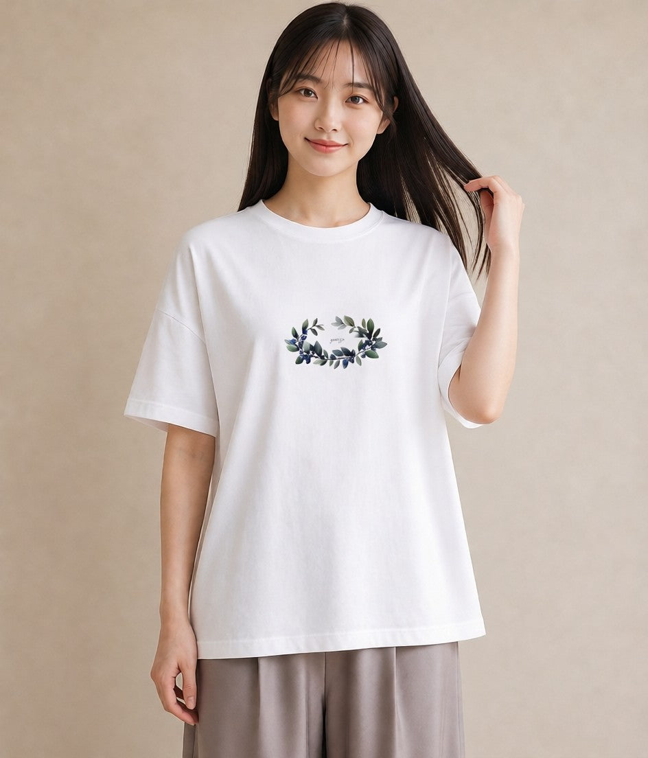 半袖Tシャツ レディース ブルーベリー 食べ物 フード イラスト 休日コーデ 普段着 週末コーデ 白T