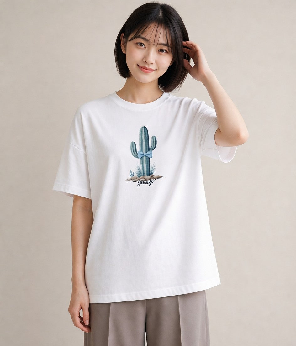 グラフィックTシャツ レディース サボテン 植物 ボタニカル イラスト アート風 秋コーデ おしゃれギフト 白T
