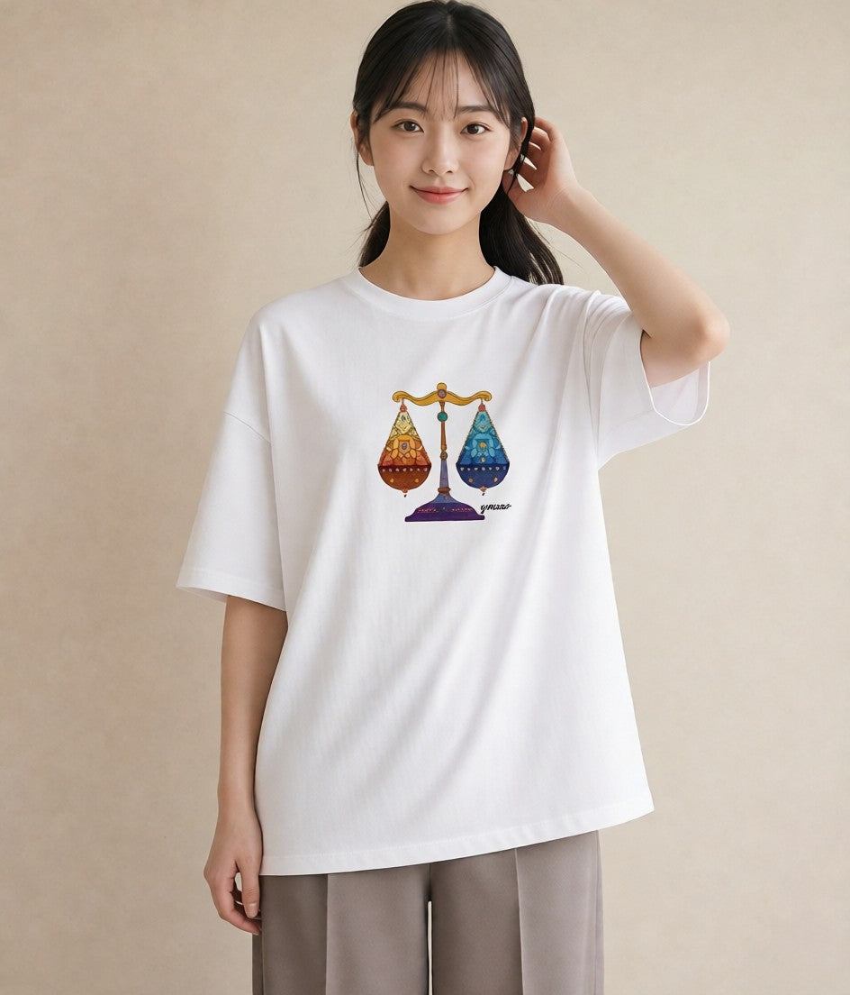 デザインTシャツ レディース 天秤座 星空 宇宙 イラスト 上品 週末コーデ 敬老の日 白T