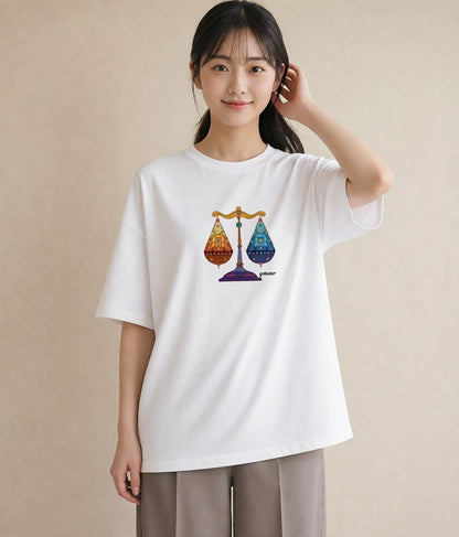 デザインTシャツ レディース 天秤座 星空 宇宙 イラスト 上品 週末コーデ 敬老の日 白T