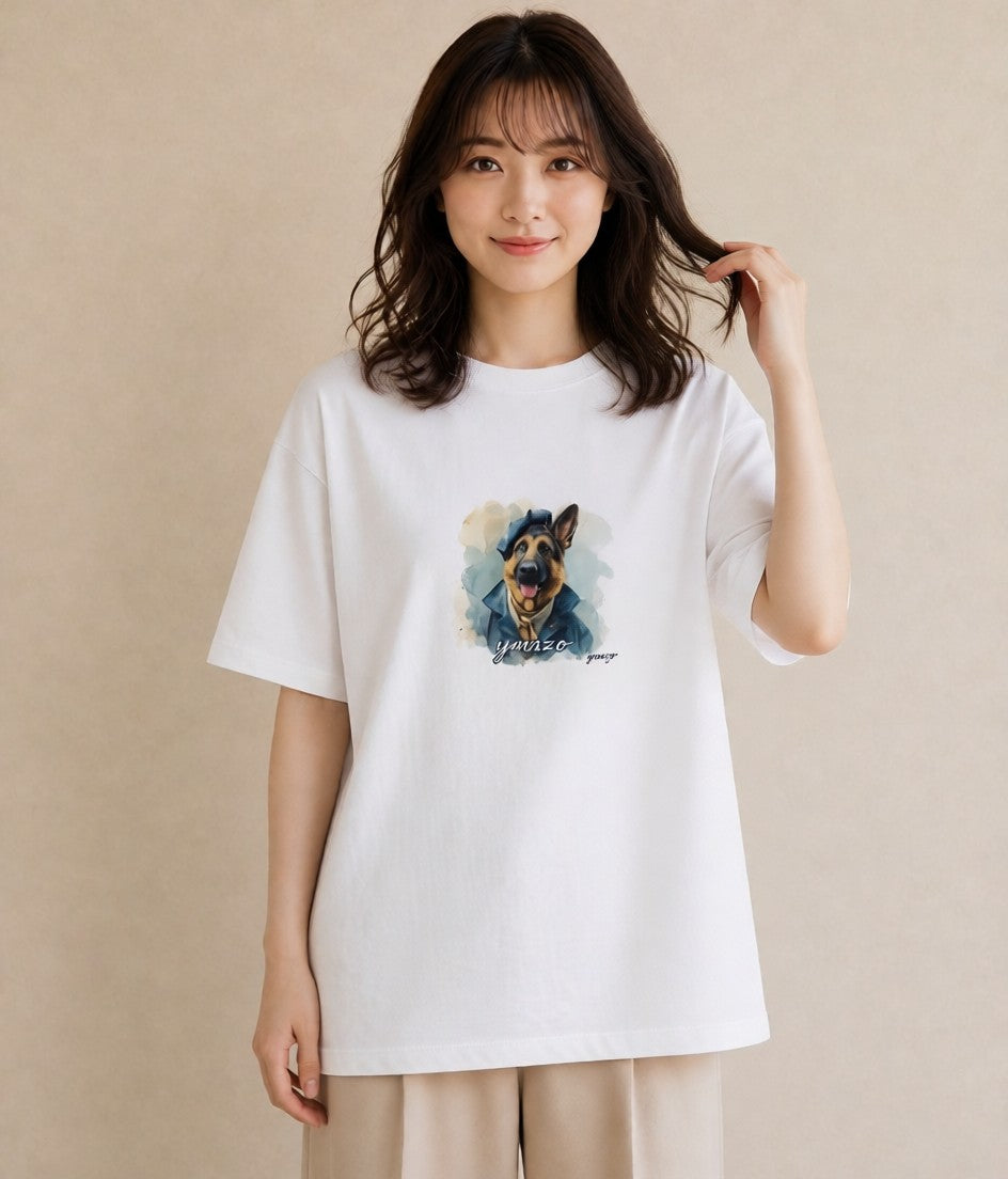 デザインTシャツ レディース ジャーマンシェパード 犬 いぬ イラスト カフェコーデ 週末コーデ 敬老の日 白T