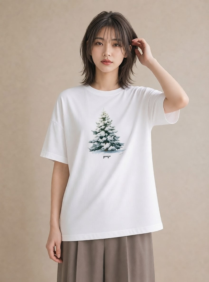 Tシャツ レディース 雪 星空 宇宙 イラスト 個性的 デイリーウェア 休日 白T