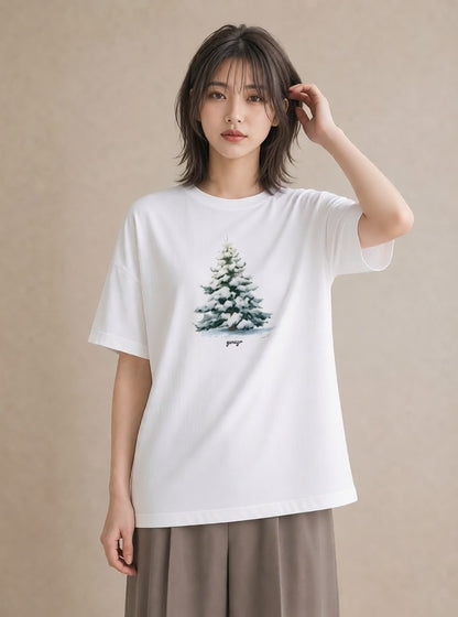 Tシャツ レディース 雪 星空 宇宙 イラスト 個性的 デイリーウェア 休日 白T