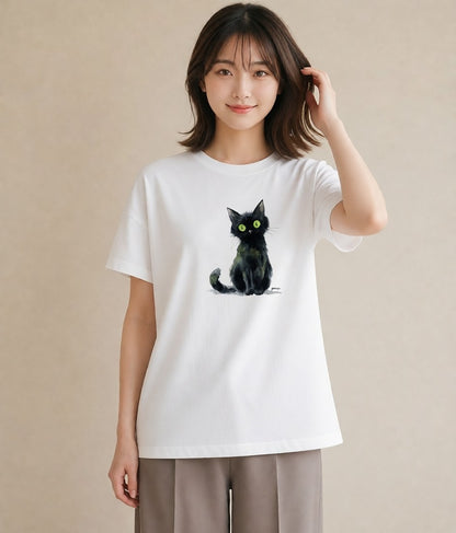 デザインTシャツ レディース 黒猫 猫 ねこ イラスト アート風 母娘コーデ 自分用 白T