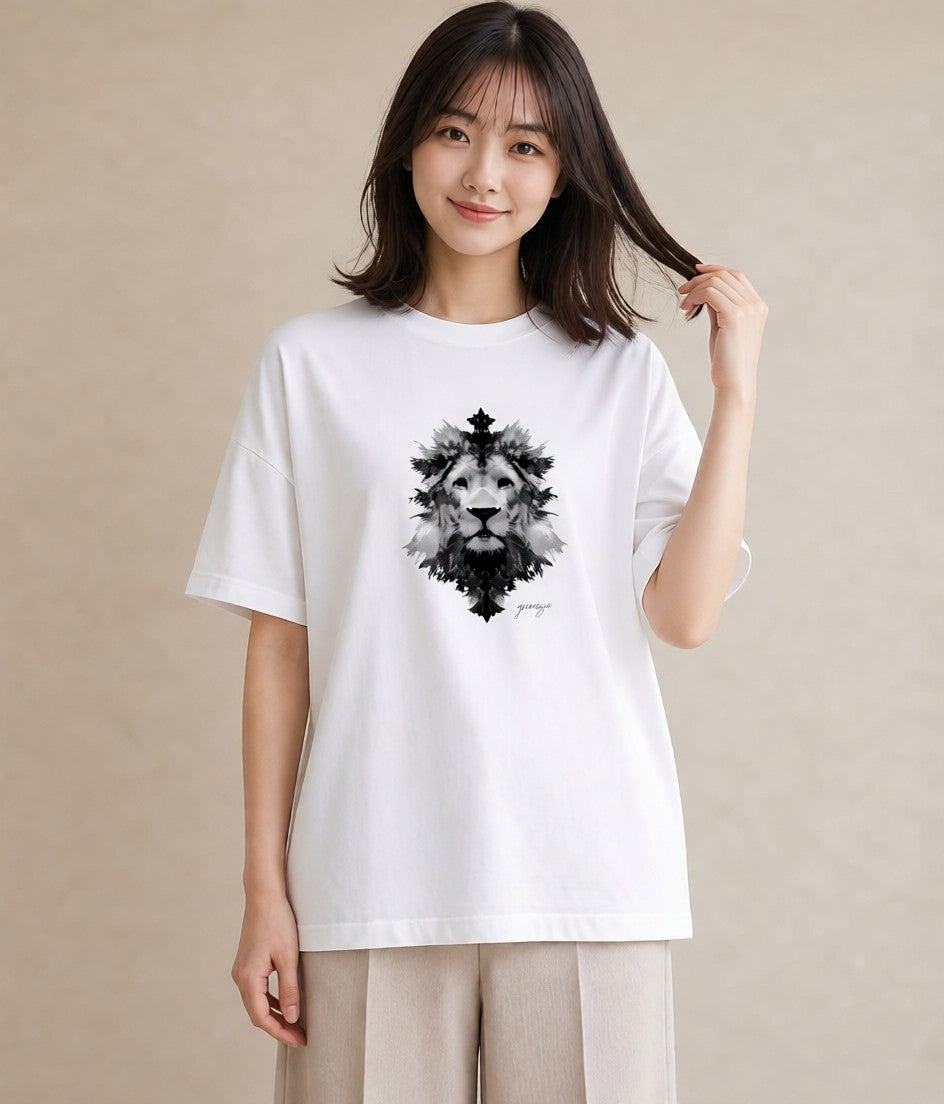 半袖Tシャツ レディース ライオン 動物 アニマル イラスト お揃い 親子 白T