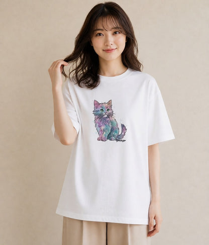 Tシャツ レディース 猫 ねこ イラスト 北欧風 女性 旅行用 白T