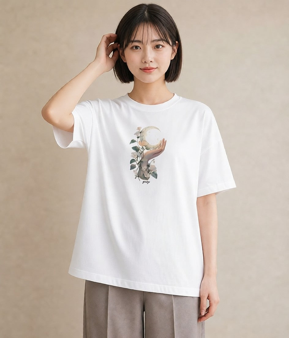 半袖Tシャツ レディース 三日月 星空 宇宙 イラスト 北欧風 女性向けギフト 散歩 白T