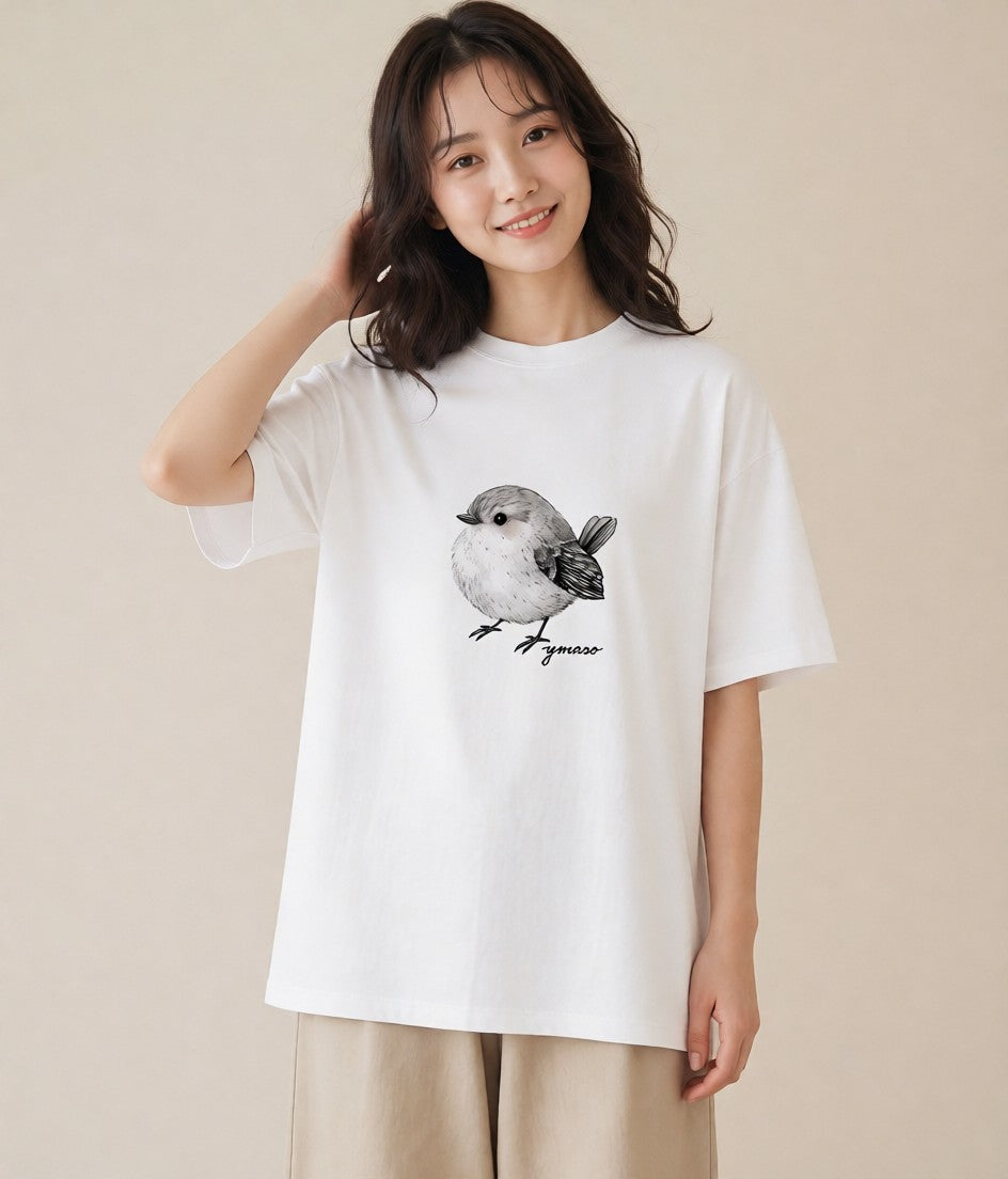 プリントTシャツ レディース 文鳥 ペット 動物 イラスト ペアコーデ 秋コーデ 白T