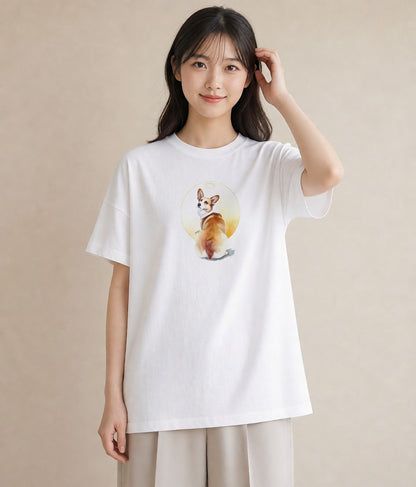 デザインTシャツ レディース ウェルシュコーギー コーギー 犬 いぬ イラスト 水彩風 女性向けギフト 散歩 白T