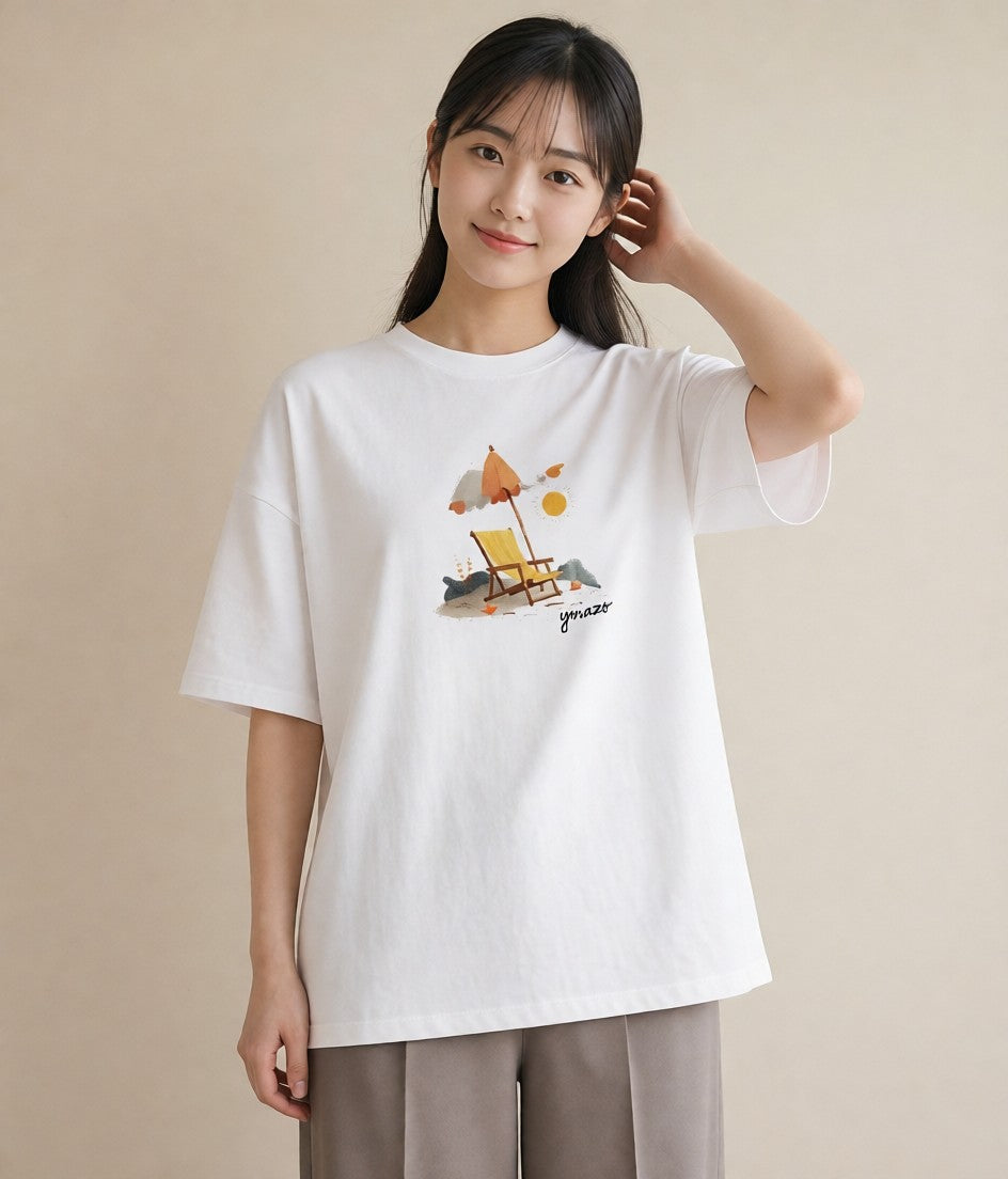 Tシャツ レディース 海 リゾート 夏 イラスト ラフカジュアル お出かけ 普段着 白T