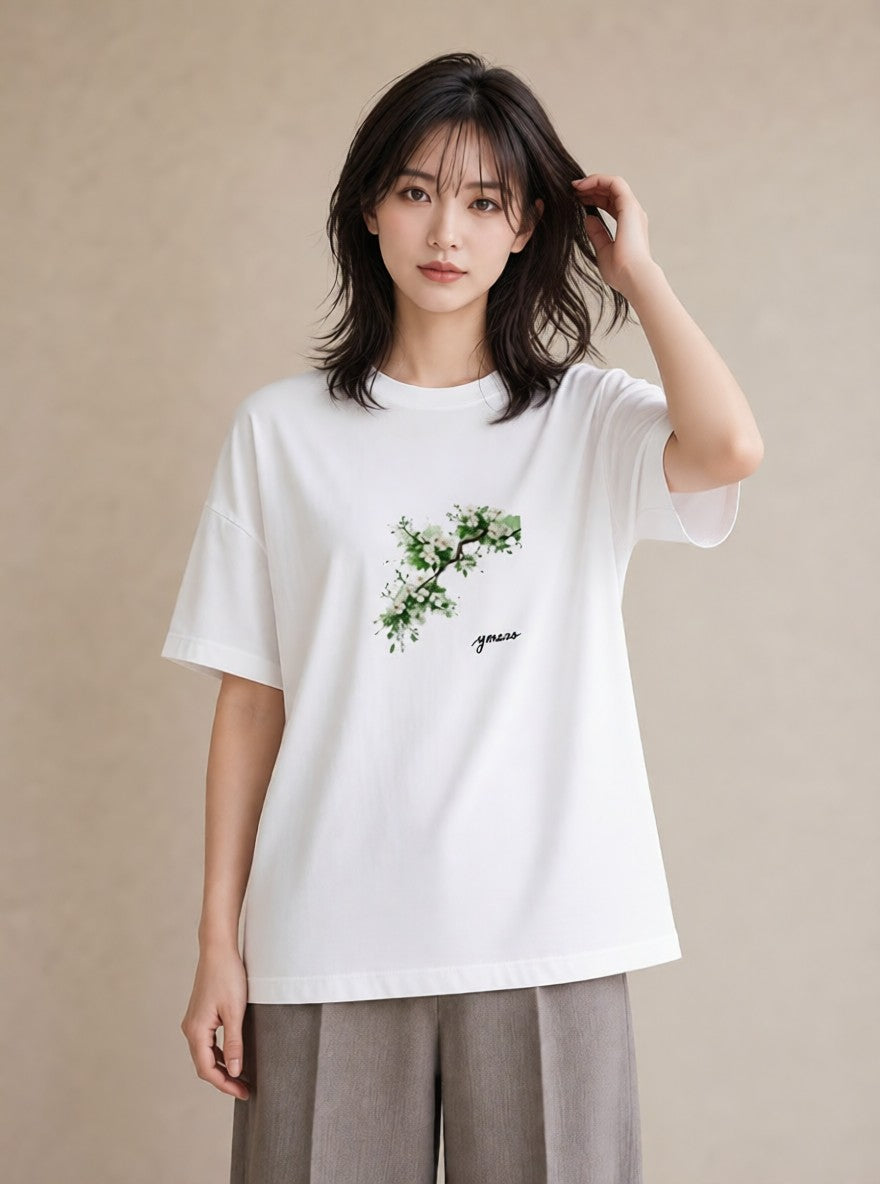 デザインTシャツ レディース 梅 花 花柄 イラスト 休日コーデ 綿100 デート 白T