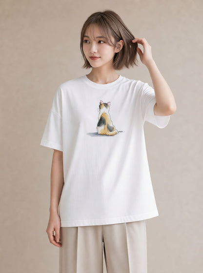 グラフィックTシャツ レディース 白猫 猫 ねこ イラスト お洒落 通勤 在宅 白T
