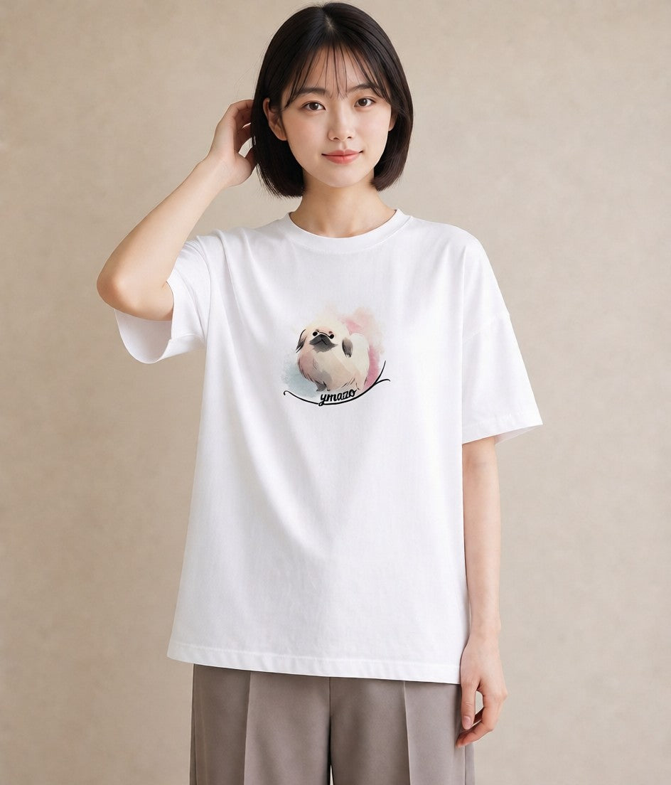 Tシャツ レディース 狆 犬 いぬ イラスト 北欧風 秋コーデ おしゃれギフト 白T