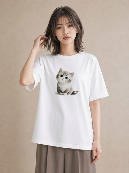 Tシャツ レディース 白猫 猫 ねこ イラスト お揃い 親子 白T