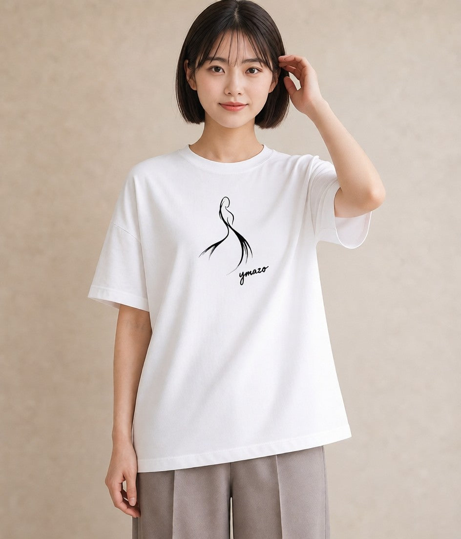 Tシャツ レディース 女の子 ガール 後ろ姿 イラスト ガーリー 海 カフェ巡り 白T
