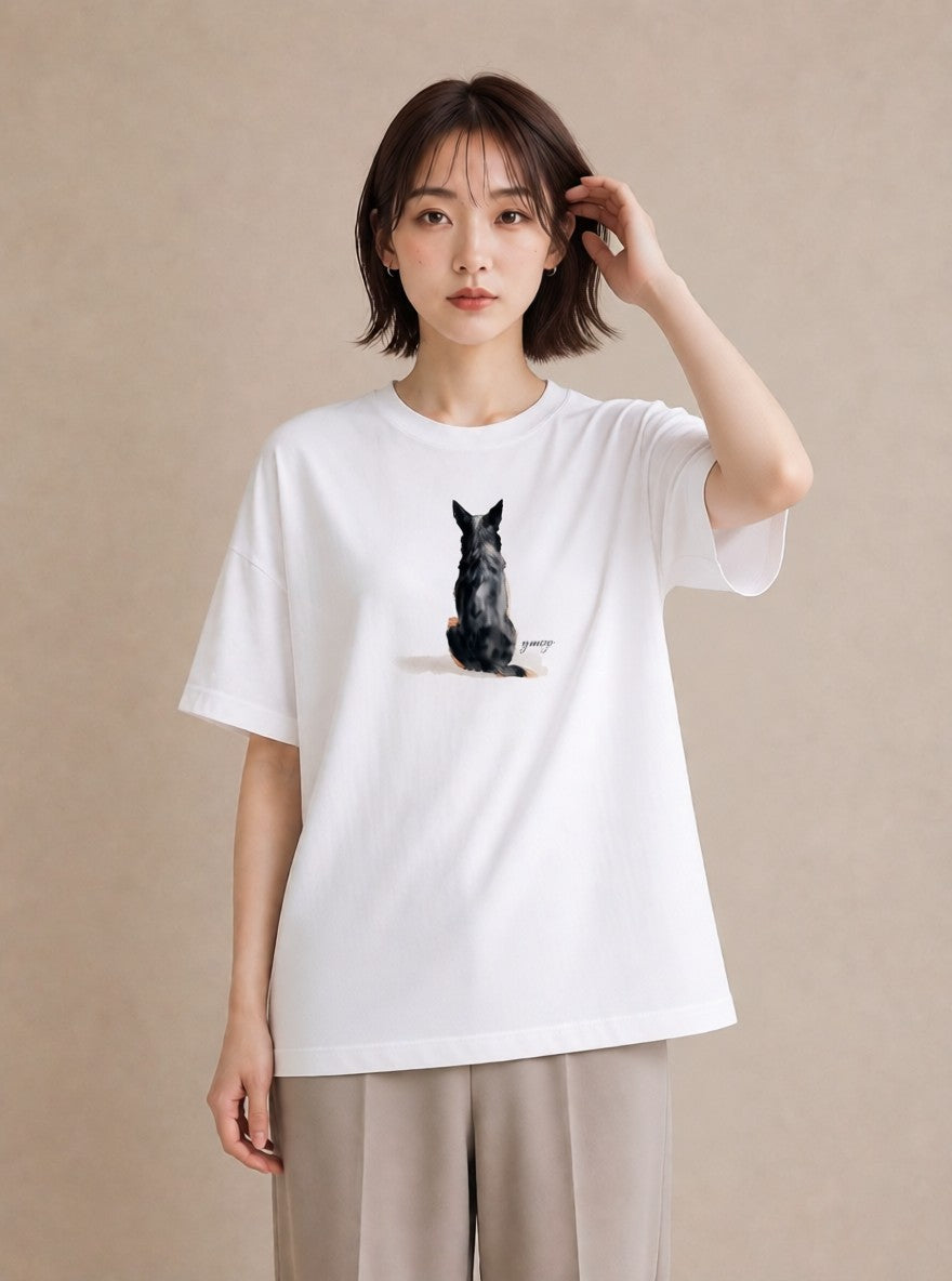 グラフィックTシャツ レディース わんちゃん 犬 いぬ イラスト ゆるコーデ 散歩 お出かけ 白T