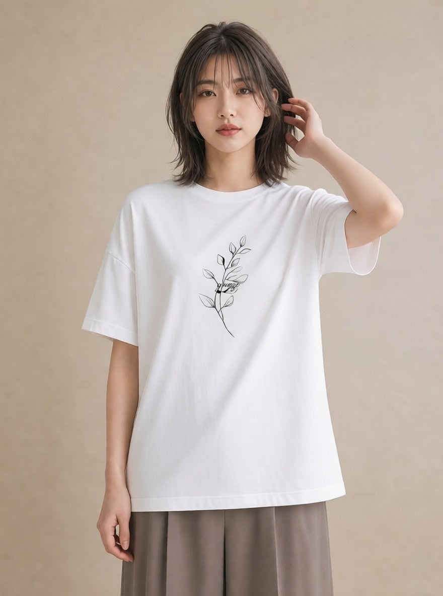 半袖Tシャツ レディース 小花 花 フラワー イラスト ポップ 週末コーデ 敬老の日 白T