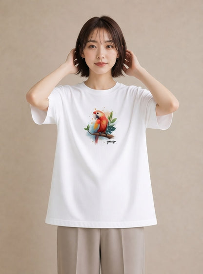 半袖Tシャツ レディース セキセイインコ ペット 動物 イラスト 抜け感 ホワイトデー 春服 白T