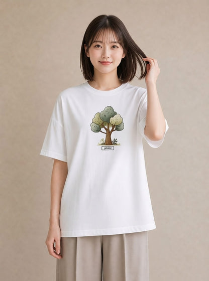 半袖Tシャツ レディース どんぐり 植物 ボタニカル イラスト 手描き風 友達ギフト 部屋着 白T
