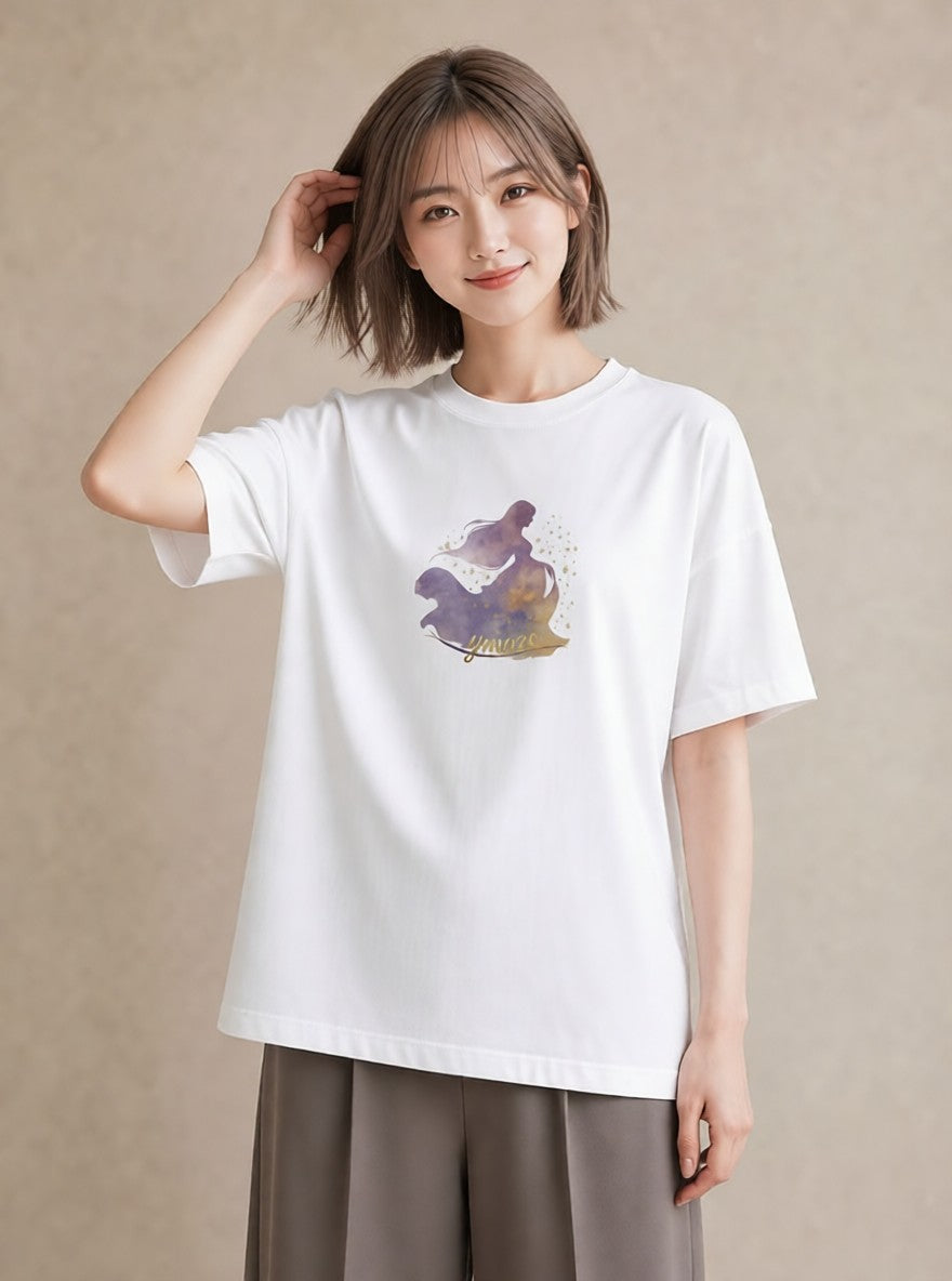 デザインTシャツ レディース 天の川 星空 宇宙 イラスト ナチュラル 春服 ミセス 白T