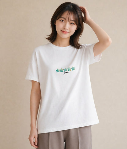 グラフィックTシャツ レディース ヒトデ 海の生き物 海 イラスト 淡色 カフェ巡り 女子会 白T
