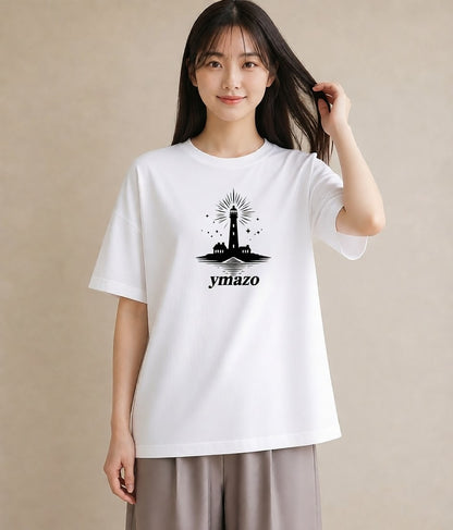 プリントTシャツ レディース 灯台 霧 海 ナチュラル アンティーク イラスト 上品 在宅 公園 白T