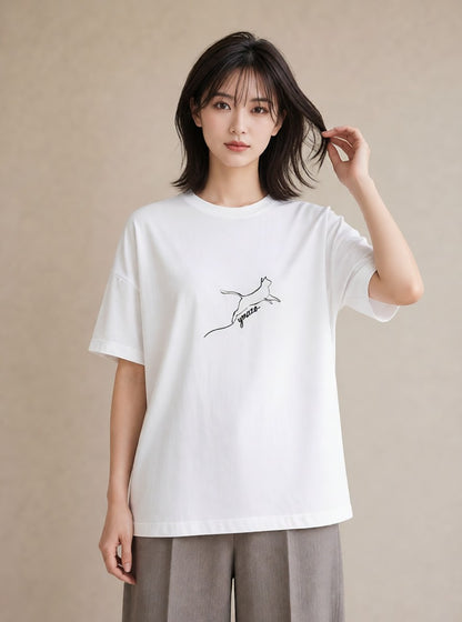Tシャツ レディース 猫 ねこ ネコ イラスト カジュアル 姉妹 送別ギフト 白T