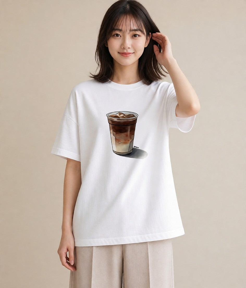 デザインTシャツ レディース コーヒー 珈琲 カフェ 食べ物 フード イラスト ナチュラル ミセス 春コーデ 白T