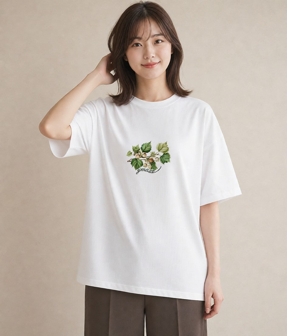 プリントTシャツ レディース 実り 植物 ボタニカル イラスト 韓国風 夏コーデ 通学 白T