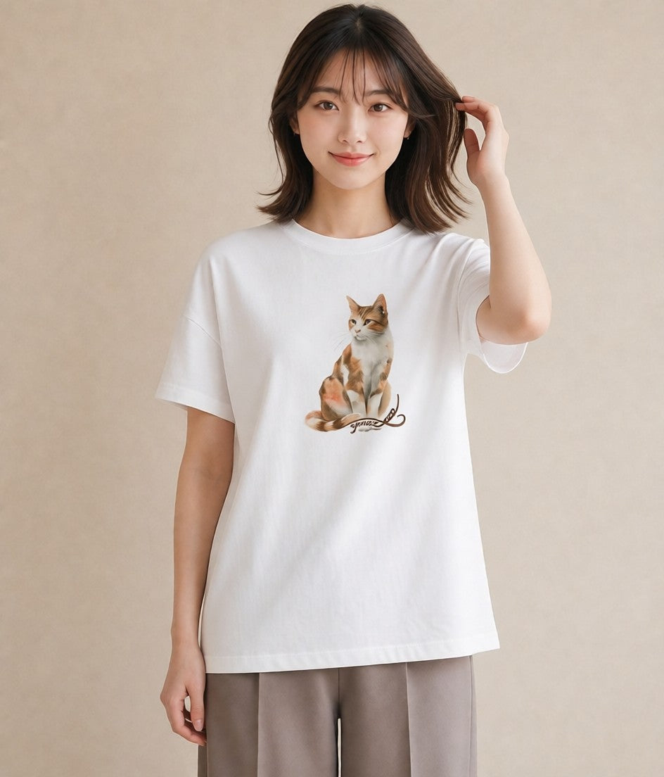 半袖Tシャツ レディース 靴下猫 猫 ねこ イラスト アート風 カフェ服 クリスマス 白T